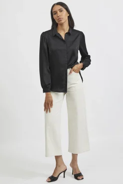 Vila Blusas-Camisa de cetim Preto