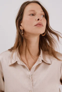 Cortefiel Blusas-Camisa de cetim brilhante Tostado