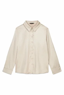 Cortefiel Blusas-Camisa de cetim brilhante Tostado