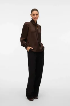 Vero Moda Blusas-Camisa de cetim com laçada laço Castanho