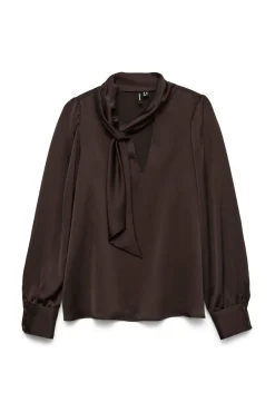 Vero Moda Blusas-Camisa de cetim com laçada laço Castanho