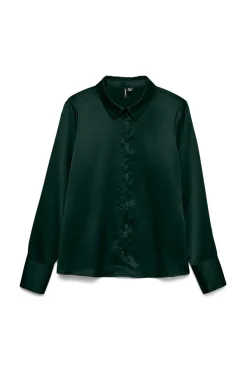 Vero Moda Blusas-Camisa de cetim lisa Verde