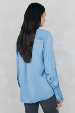 Pedro del Hierro Blusas-Camisa de cetim lisa Azul