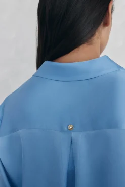 Pedro del Hierro Blusas-Camisa de cetim lisa Azul