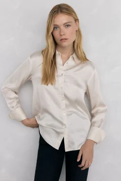 Pedro del Hierro Blusas-Camisa de cetim lisa Beige