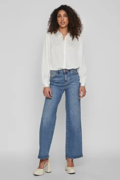 Vila Blusas-Camisa de cetim manga comprida Branco