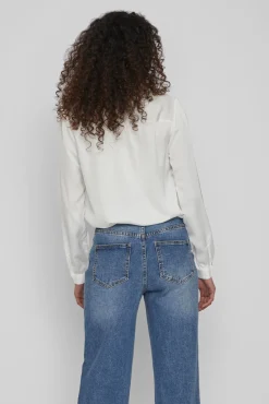 Vila Blusas-Camisa de cetim manga comprida Branco