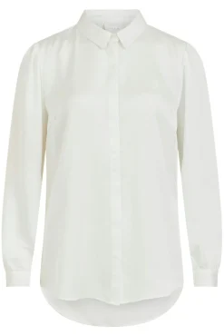 Vila Blusas-Camisa de cetim manga comprida Branco