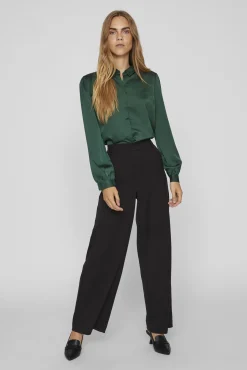 Vila Blusas-Camisa de cetim manga comprida Verde