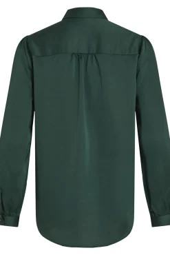 Vila Blusas-Camisa de cetim manga comprida Verde