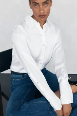 Pedro del Hierro Blusas-Camisa de cetim oversized Branco