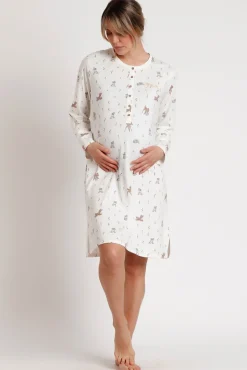 Admas Maternidade-Camisa de dormir pré-mamã manga comprida Bambi bege