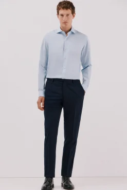 Cortefiel Camisas|Camisas Clássicas-Camisa de fato lisa fácil de engomar Azul