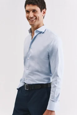 Cortefiel Camisas|Camisas Clássicas-Camisa de fato lisa fácil de engomar Azul