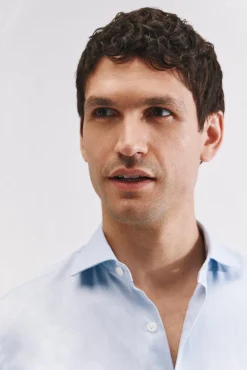 Cortefiel Camisas|Camisas Clássicas-Camisa de fato lisa fácil de engomar Azul