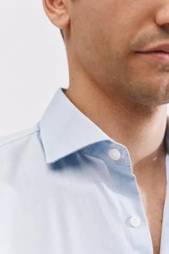 Cortefiel Camisas|Camisas Clássicas-Camisa de fato lisa fácil de engomar Azul