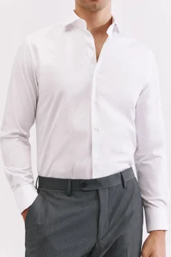 Cortefiel Camisas|Camisas Clássicas-Camisa de fato lisa fácil de engomar Branco