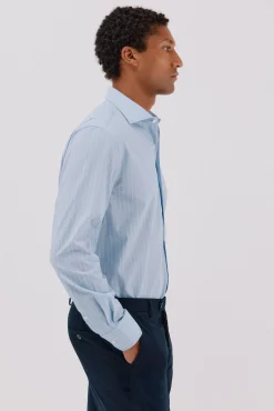 Cortefiel Camisas|Camisas Clássicas-Camisa de fato riscas fácil de engomar Azul