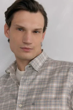 Pedro del Hierro Camisas-Camisa de flanela aos quadrados tecido italiano Beige