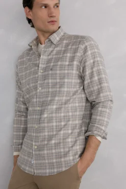 Pedro del Hierro Camisas-Camisa de flanela aos quadrados tecido italiano Beige