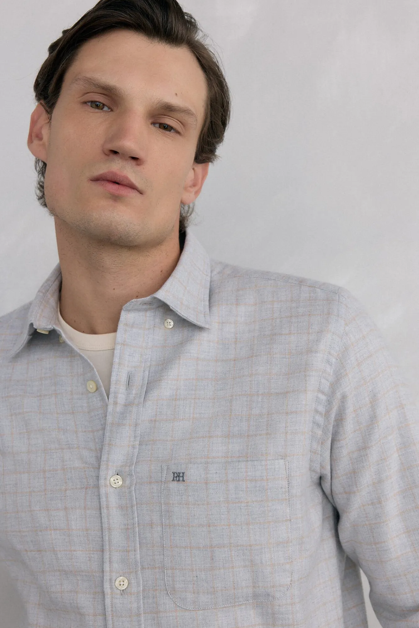 Pedro del Hierro Camisas-Camisa de flanela aos quadrados tecido italiano Cizento