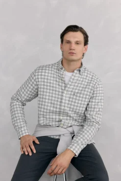 Pedro del Hierro Camisas-Camisa de flanela aos quadrados tecido italiano Cizento