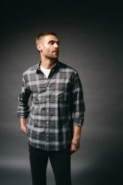 OOTO Camisas-Camisa de flanela xadrez Cinzento