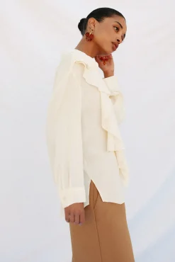 Cortefiel Blusas-Camisa de folho manga comprida com babados Branco