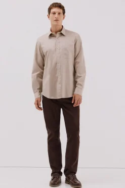 Cortefiel Camisas-Camisa de gabardina tencel Tostado