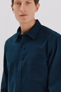 Cortefiel Camisas-Camisa de gabardina tencel Azul