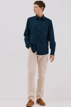 Cortefiel Camisas-Camisa de gabardina tencel Azul