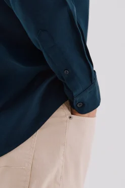 Cortefiel Camisas-Camisa de gabardina tencel Azul