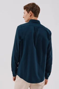 Cortefiel Camisas-Camisa de gabardina tencel Azul