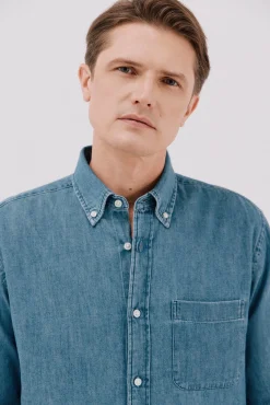 Cortefiel Camisas-Camisa de ganga Azul