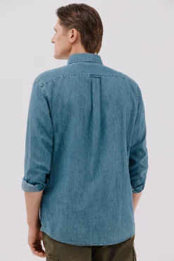 Cortefiel Camisas-Camisa de ganga Azul