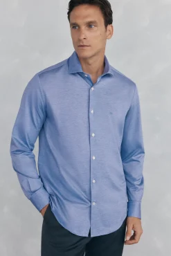 Pedro del Hierro Camisas|Camisas Clássicas-Camisa de malha malha Azul