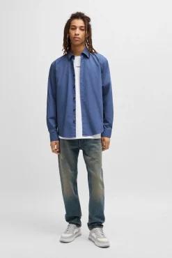 HUGO Camisas-Camisa de manga comprida Azul