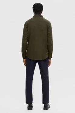 Selected Camisas-Camisa de manga comprida com corte slim Verde