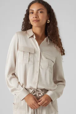 Vero Moda Blusas-Camisa de manga comprida efeito acetinado Tostado