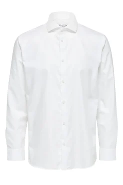 Selected Camisas|Camisas Clássicas-Camisa de manga comprida de vestir 100% algodão. Branco