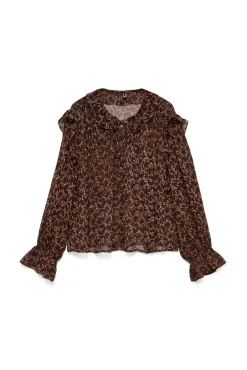 Vero Moda Blusas-Camisa de manga comprida com folhos Castanho