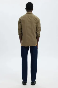 Selected Camisas-Camisa de manga comprida com corte slim Verde