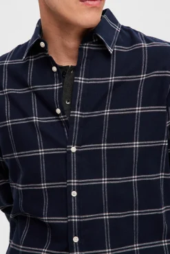 Selected Camisas-Camisa de manga comprida com corte slim Azul