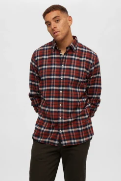 Selected Camisas-Camisa de manga comprida com corte slim Vermelho