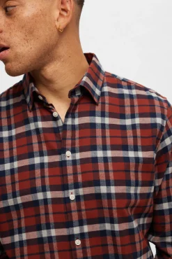Selected Camisas-Camisa de manga comprida com corte slim Vermelho