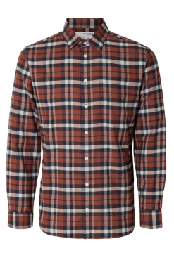 Selected Camisas-Camisa de manga comprida com corte slim Vermelho