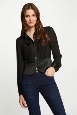 Morgan Blusas-Camisa de manga comprida com pregas Preto