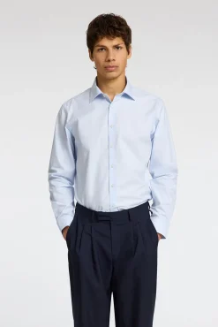 Selected Camisas|Camisas Clássicas-Camisa de manga comprida elegante 100% algodão Azul