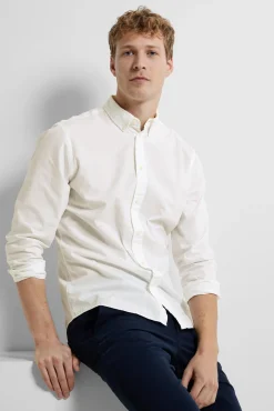 Selected Camisas-Camisa de manga comprida Slim Fit confecionada com algodão reciclado Branco
