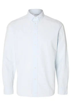 Selected Camisas-Camisa de manga comprida Slim Fit confecionada com algodão reciclado Azul